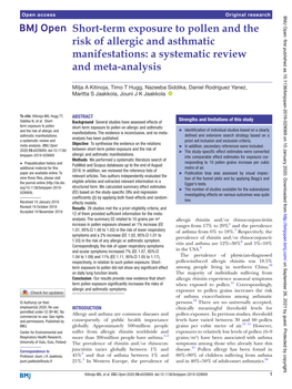 Term Exposure to Pollen and the Risk of Allergic and Asthmatic Manifestations: a Systematic Review and Meta-­Analysis