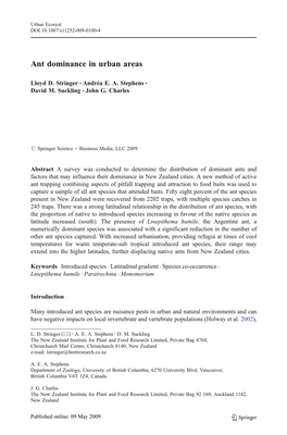 Ant Dominance in Urban Areas