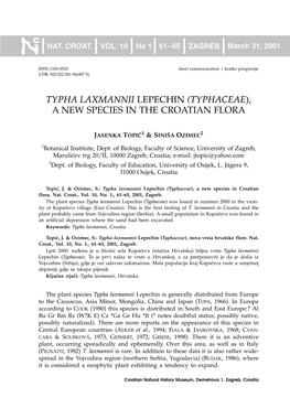 Typha Laxmannii Lepechin (Typhaceae), a New Species in the Croatian Flora