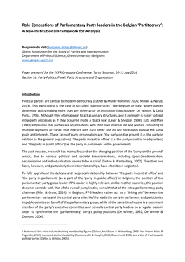 Role Conceptions of Parliamentary Party Leaders in the Belgian ‘Partitocracy’: a Neo-Institutional Framework for Analysis