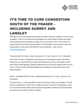 It's Time to Cure Congestion South of the Fraser – Including Surrey and Langley