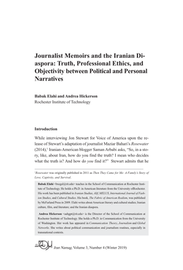 Journalist Memoirs and the Iranian Di- Aspora: Truth, Professional Ethics, and Objectivity Between Political and Personal Narratives