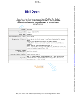 For Peer Review Only Journal: BMJ Open