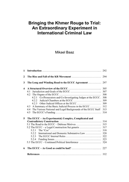 Bringing the Khmer Rouge to Trial: an Extraordinary Experiment in International Criminal Law