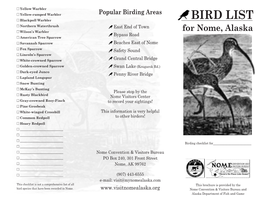 Bird List for Nome, Alaska