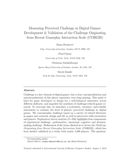 Measuring Perceived Challenge in Digital Games: Development & Validation of the Challenge Originating from Recent Gameplay Interaction Scale (CORGIS)