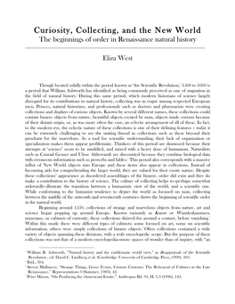 Curiosity, Collecting, and the New World the Beginnings of Order in Renaissance Natural History