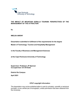 THE IMPACT of MOUNTAIN GORILLA TOURISM: PERSPECTIVES of the MANAGEMENT of the ATTRACTION By