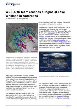 WISSARD Team Reaches Subglacial Lake Whillans in Antarctica 28 January 2013, by Nancy Owano