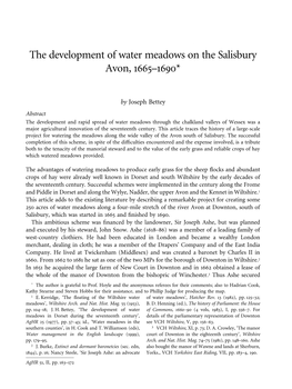 The Development of Water Meadows on the Salisbury Avon, 1665–1690*