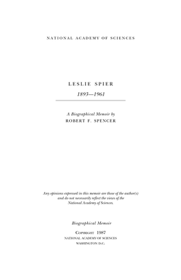 LESLIE SPIER December 13, 1893—December 3, 1961