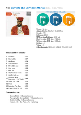 Nas Playlist: the Very Best of Nas Mp3, Flac, Wma