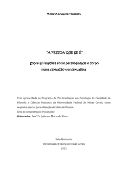 “A PESSOA QUE SE É” Sobre As Relações Entre Personalidade E