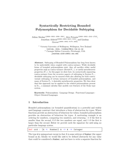 Syntactically Restricting Bounded Polymorphism for Decidable Subtyping