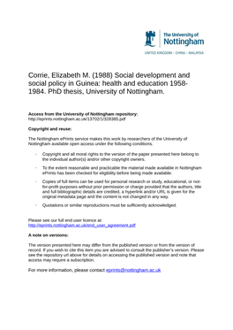 Social Development and Social Policy in Guinea: Health and Education 1958- 1984