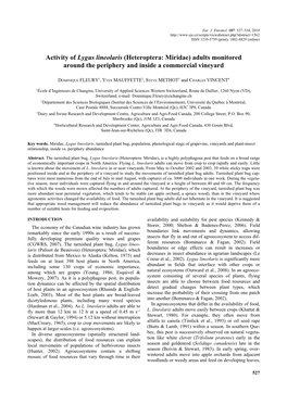 Activity of Lygus Lineolaris (Heteroptera: Miridae) Adults Monitored Around the Periphery and Inside a Commercial Vineyard