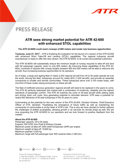 ATR Sees Strong Market Potential for ATR 42-600 with Enhanced STOL Capabilities