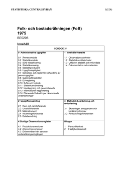 Folk- Och Bostadsräkningen (Fob) 1975 BE0205