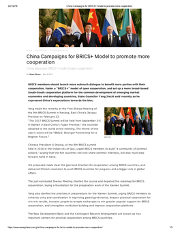 China Campaigns for BRICS+ Model to Promote More Cooperation