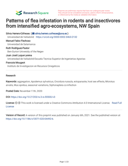 Patterns of Ea Infestation in Rodents and Insectivores from Intensi Ed