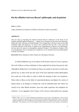 On the Affinities Between Bacon's Philosophy and Skepticism