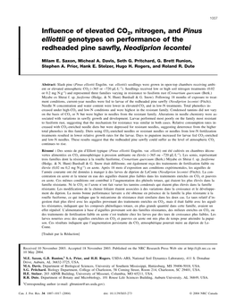 Influence of Elevated CO2 , Nitrogen, and Pinus Elliottii Genotypes on Performance of the Redheaded Pine Sawfly, Neodiprion Leco