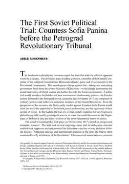 The First Soviet Political Trial: Countess Sofia Panina Before the Petrograd Revolutionary Tribunal