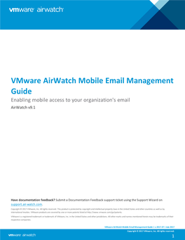 Vmware Airwatch Mobile Email Management Guide Enabling Mobile Access to Your Organization's Email Airwatch V9.1