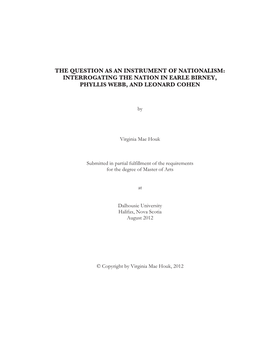 Interrogating the Nation in Earle Birney, Phyllis Webb, and Leonard Cohen