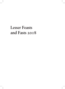 Lesser Feasts and Fasts 2018