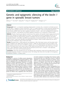 Genetic and Epigenetic Silencing of the Beclin 1 Gene in Sporadic Breast