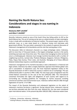 Naming the North Natuna Sea: Considerations and Stages in Sea Naming in Indonesia Multamia RMT LAUDER* and Allan F