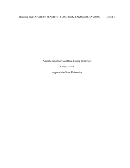 Anxiety Sensitivity and Risk-Taking Behaviors