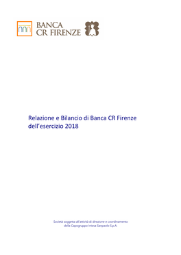Relazione E Bilancio Di Banca CR Firenze Dell'esercizio 2018