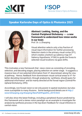 Speaker Karlsruhe Days of Optics & Photonics 2021