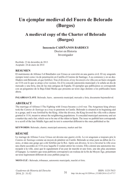 Un Ejemplar Medieval Del Fuero De Belorado (Burgos) a Medieval Copy of the Charter of Belorado (Burgos)