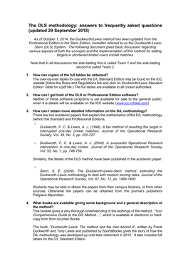 As of October 1, 2014, the Duckworth/Lewis Method Has Been