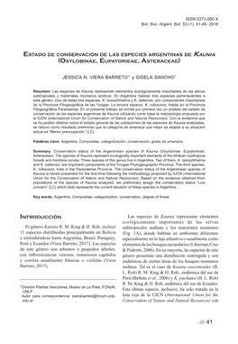 Especies Argentinas De Kaunia: Estado Deissn Conservación 0373-580 X Bol