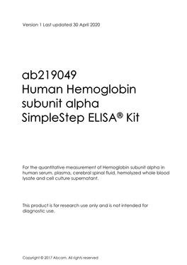 Ab219049 Human Hemoglobin Subunit Alpha Simplestep ELISA® Kit