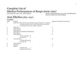Complete List of Sibelius Performances at Korpo 2002–2017