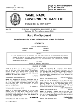 Tamil Nadu Government Gazette