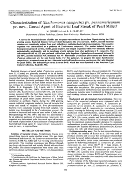 Characterization of Xanthomonas Campestris Pv. Pennamericanum Pv. Nov., Causal Agent of Bacterial Leaf Streak of Pearl Millett M