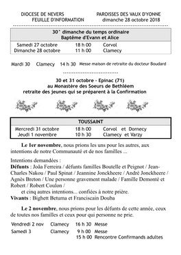 Le 1Er Novembre, Nous Prions Les Uns Pour Les Autres, Aux Intentions De Notre Communauté Et De Nos Familles