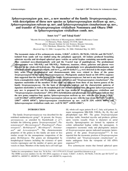 Sphaerosporangium Gen. Nov., a New Member of the Family Streptosporangiaceae, with Descriptions of Three New Species As Sphaerosporangium Melleum Sp