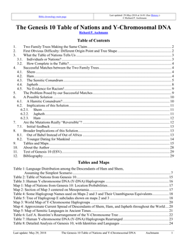 The Genesis 10 Table of Nations and Y-Chromosomal DNA Richard P