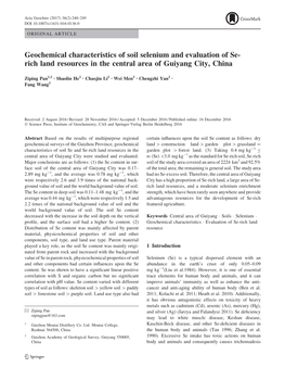 Geochemical Characteristics of Soil Selenium and Evaluation of Se- Rich Land Resources in the Central Area of Guiyang City, China