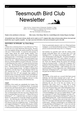 Teesmouth Bird Club Newsletter