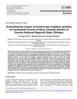 Evaluating the Impact of Small-Scale Irrigation Practice on Household Income in Abay Chomen District of Oromia National Regional State, Ethiopia