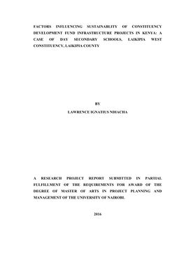 Factors Influencing Sustainablity of Constituency Development Fund