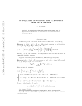 Arxiv:Math/0305231V1 [Math.CA] 16 May 2003 (1.1) O All for Rprythat Property Hoe 1